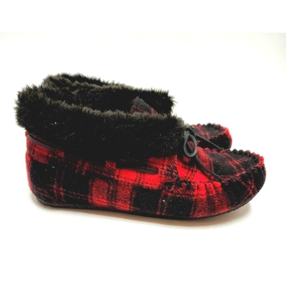 Minnetonka Red and Black Plaid Slippers